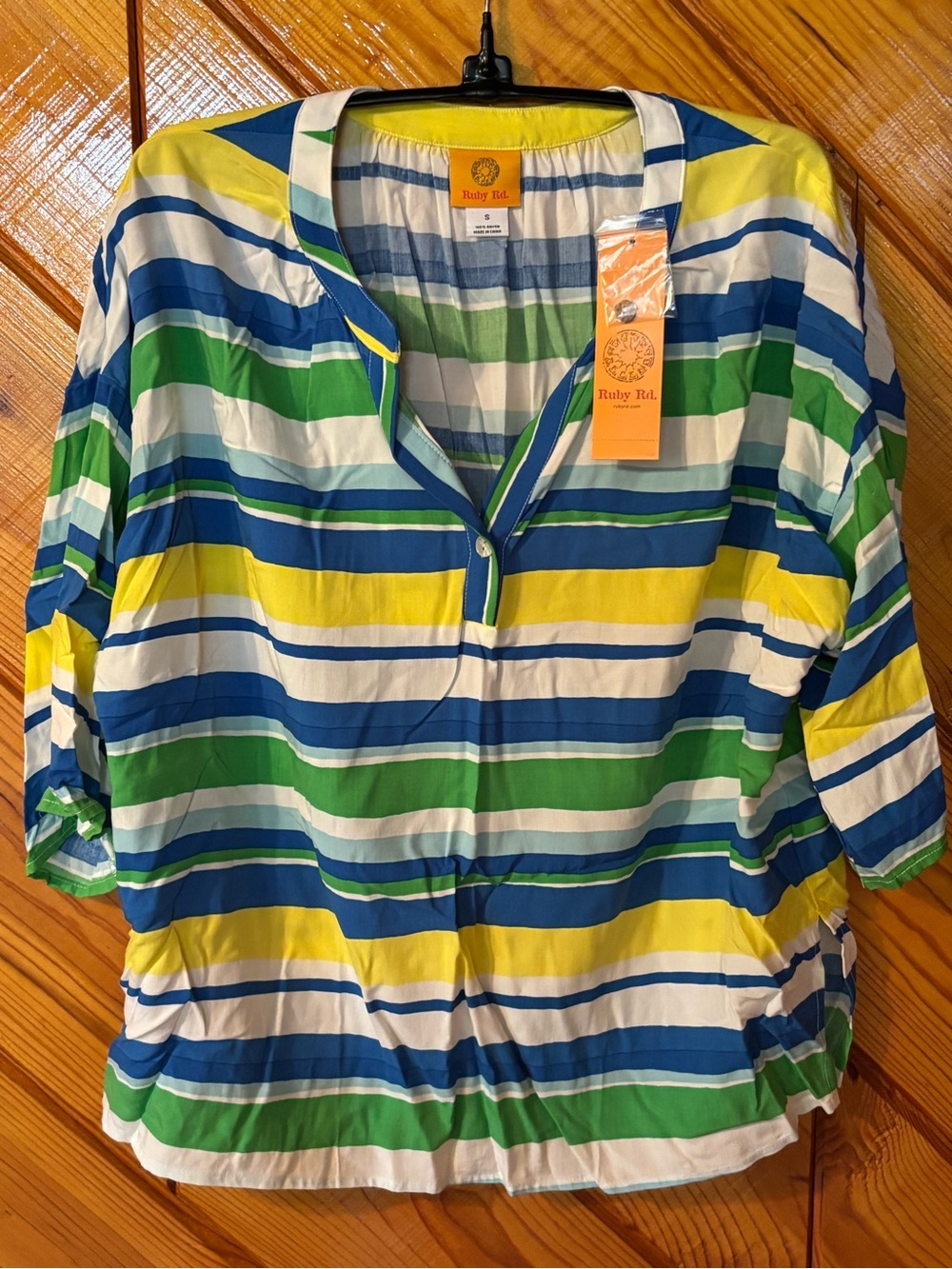 Ruby Rd. Bright Striped Popover in Blue, Green, Yellow, White